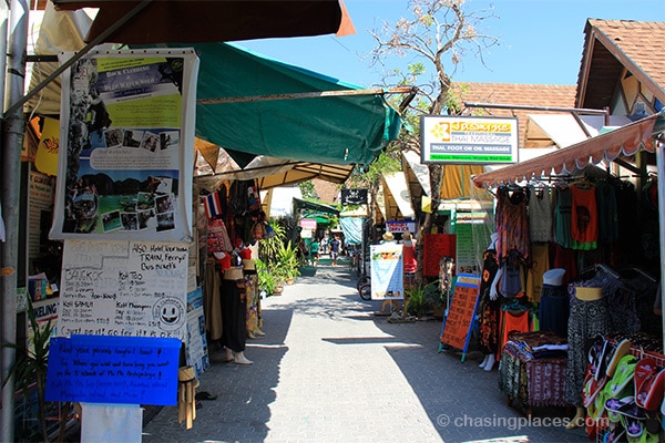 The narrow streets on Koh Phi Phi Don are loaded with service outlets catering to tourists 