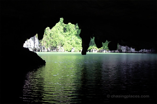 A cavernous passage that kayakers often travel through near tthe floating village