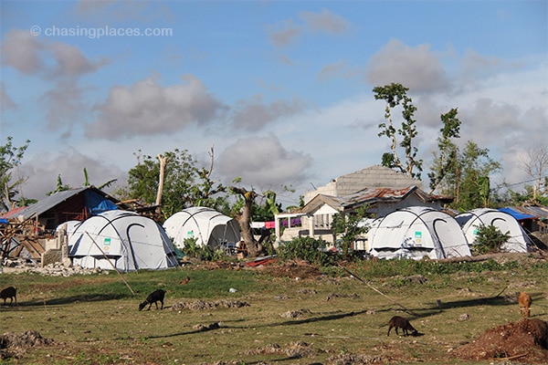 Donated tents are the temporary homes of locals on Bantayan Island