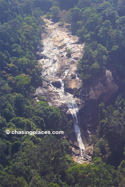 An aerial view of Seven Wells Waterfalls from the SkyCab