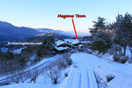 A look back at Magome en route to Tsumago on the Nakasendo Trail
