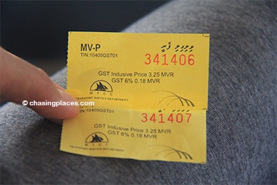 The ferry ticket to get to Villingili