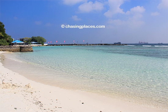 Villingili's main beach is quite nice with clear water