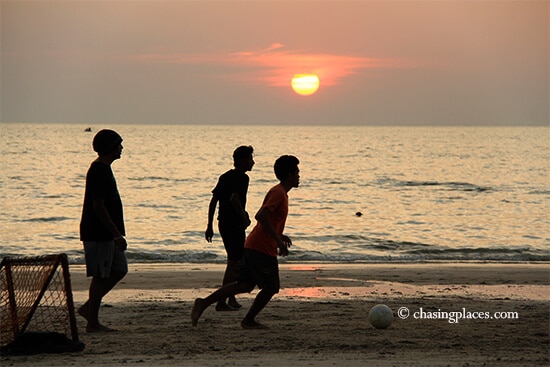 Pantai Cenang football during sunset