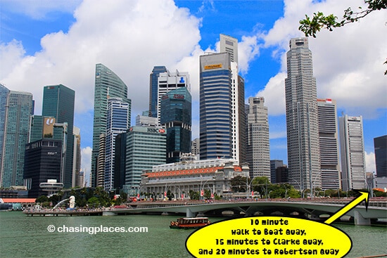 All three Quays are within walking distance to the Marina area in Singapore
