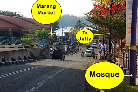 Once you reach the bottom of the hill by the market turn right to reach the Jetty to Kapas