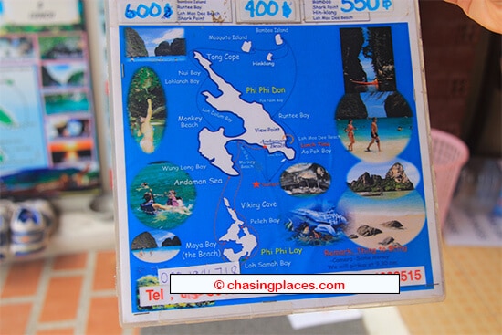 A typical tour map displayed on Koh Phi Phi