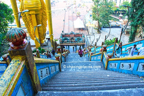 Looking down from the top of the stairs at Batu Caves, Kuala Lumpur, Malaysia