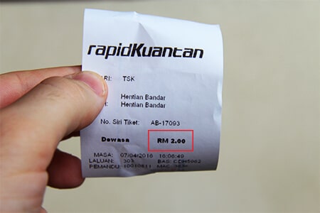 The local Rapid Kuantan Bus from Sentral to the City Centre will cost 2 RM.