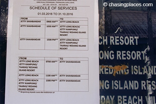 The ferry times to Pulau Redang at the time of writing