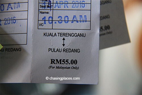 The official ferry ticket to Pulau Redang