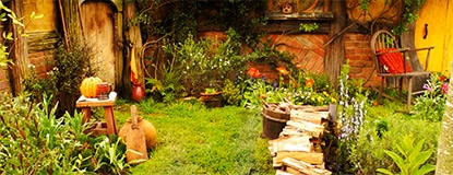 The beautiful manicured garden of the Hobbiton Movie Set