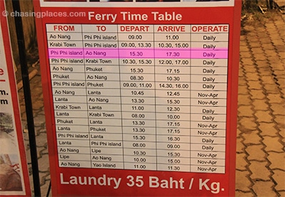 Ferry timetable as of the time of writing