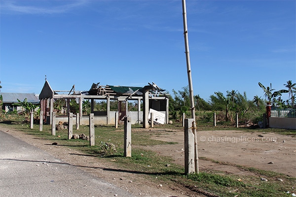 Houses losing their roofs are a common sight on Bantayan Island