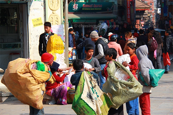 Local kids in downtown Kathmandu