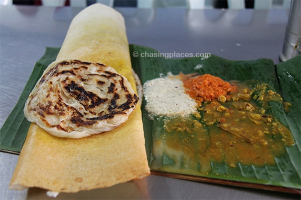 Traditional Indian dish served on banana leaf in Georgetown, Penang Island, Malayia