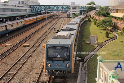 The Rail Link departing Medan station for Kuala Namu International Airport