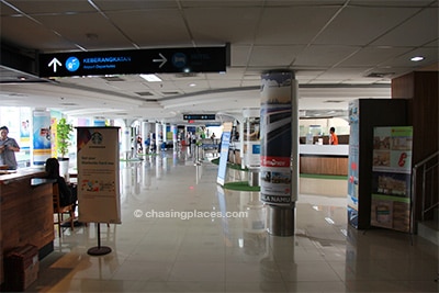 The ticket purchasing area within the Rail Link Station, central Medan.