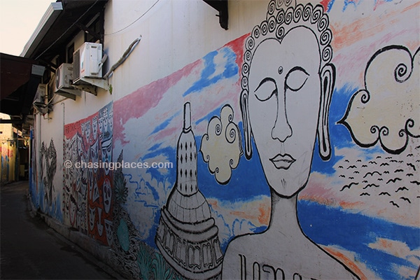 The narrow streets off of Jalan Malioboro are pleasantly decorated with murals