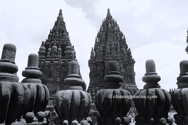 Looking from one temple at Prambananto another.