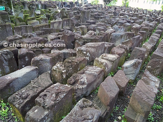 Some of the damaged original pieces from Borodubur have been collected and placed in the adjacent museum.