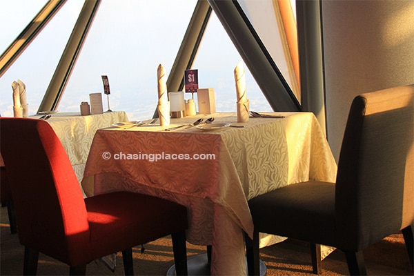 The tables in the revolving restaurant offer spectacular panoramic views of Kuala Lumpur