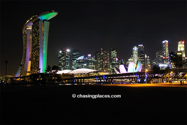 Marina Bay Sands and the famous Singapore Skyline directly across from the Flower Dome