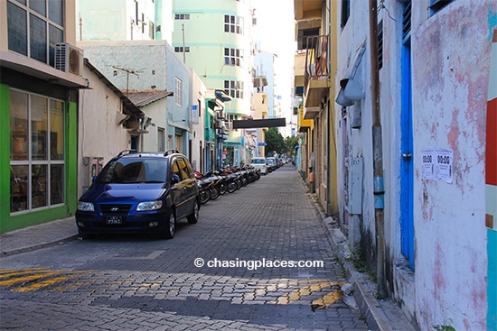 One of the quiet narrow streets in Male