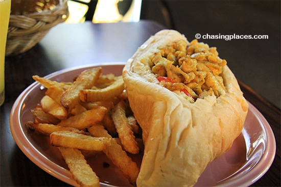 Bangkok has food for everyone. This lemongrass chicken sandwich meal was $3 USD when converted from Thai Baht