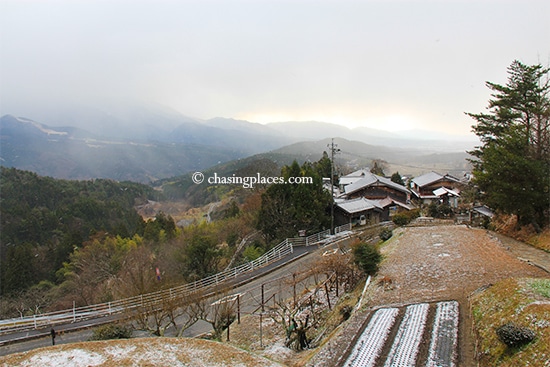 Looking back at Magome from the starting point of the Nakasendo Trail leading to Tsumago