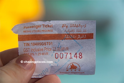 The ticket price to Maafushi Island from Malé at the time of travel