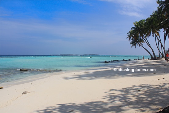 The most popular swimming beach on Maafushi Island