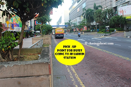 Buses pick-up passengers in front Johor Bahru City Square