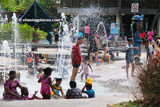 Family fun beside Palawan Beach, Sentosa, Singapore