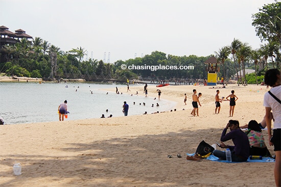 Palawan Beach, with the popular island bridge, Sentosa Island