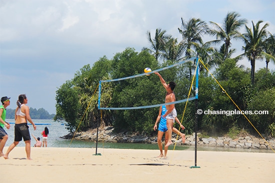 Volleyball action on Tanjong Beach, Sentosa, Singapore