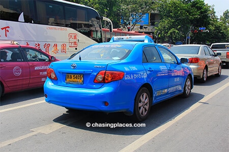 Taking a taxi to Chatuchak from Khao San Road if traffic is light. Otherwise take tuk tuk and the Skytrain