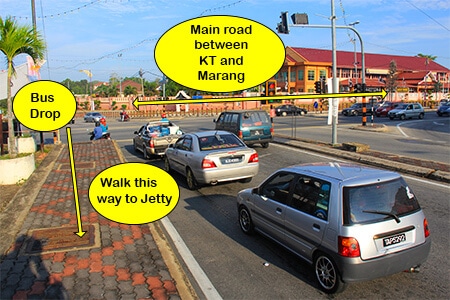 Ask the bus driver to drop off of near the jetty and then walk towards the sea