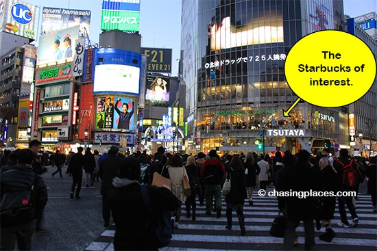 Look closely and you will find the Starbucks prominently perched overlooking Shibuya Crossing, Tokyo