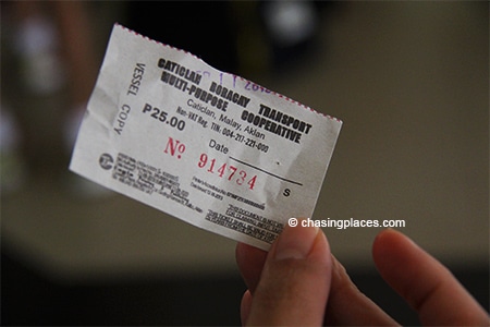 The-ferry-ticket-from-Catliclan-to-Boracay,-25-Pesos