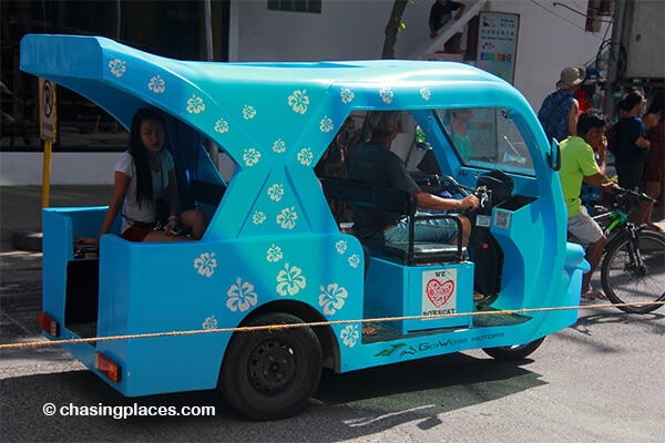 An example of a moving, electric tricycle on Boracay.