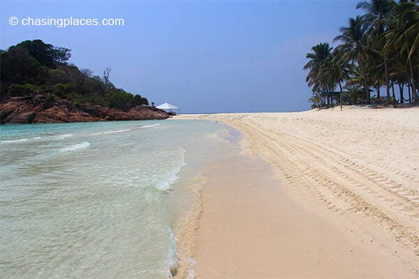 The rocky midpoint of Long Beach, Pulau Redang.