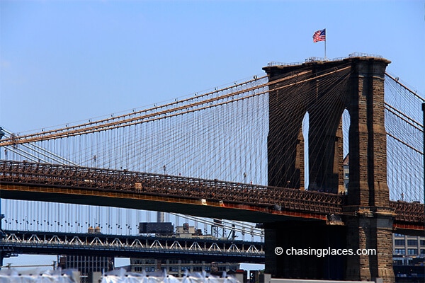 A small section of the Brooklyn Bridge